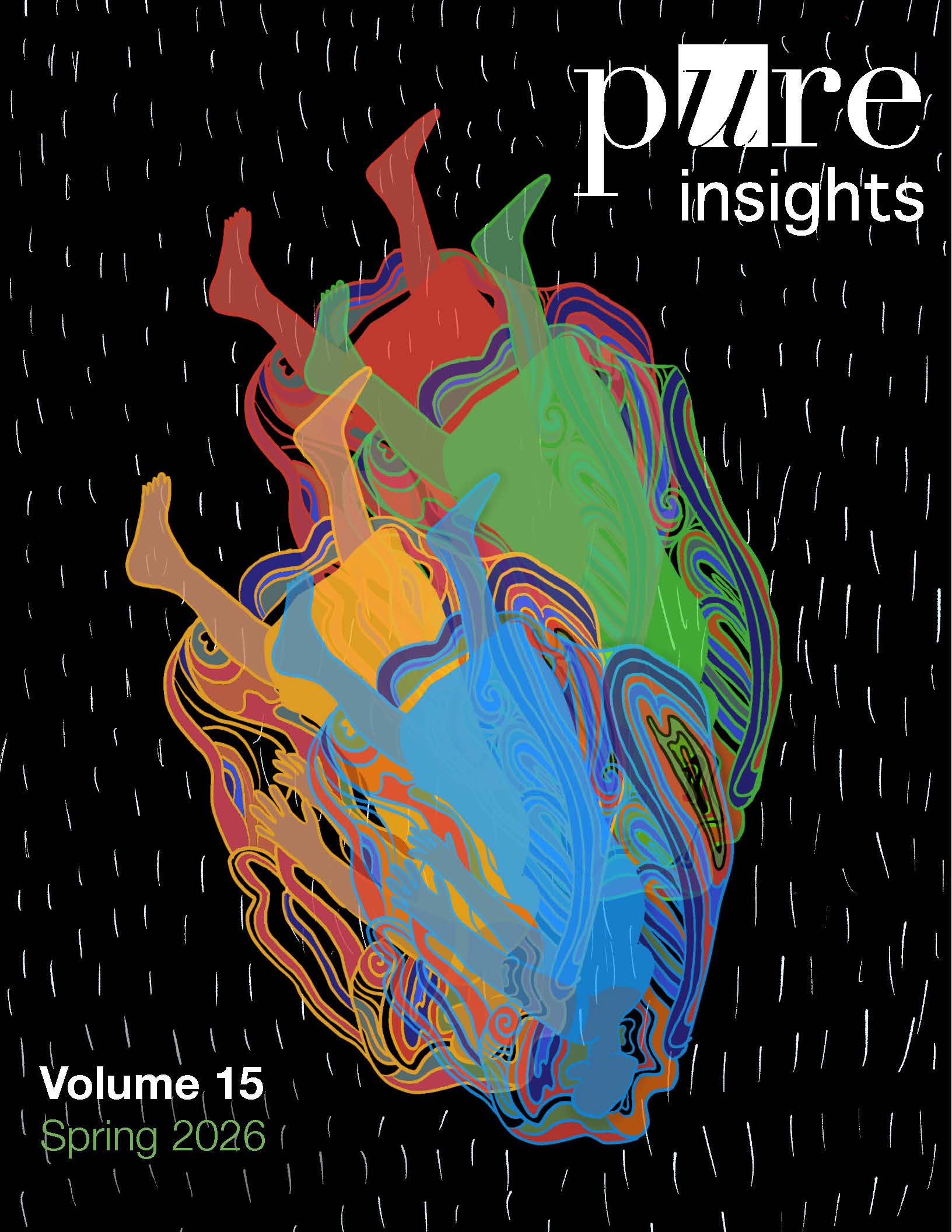 a silhouette of a person falling in multiple colours